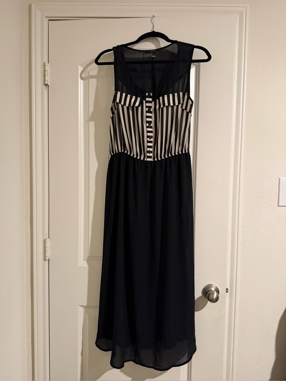 Forever 21 Black Maxi Dress with White Striped Bodice